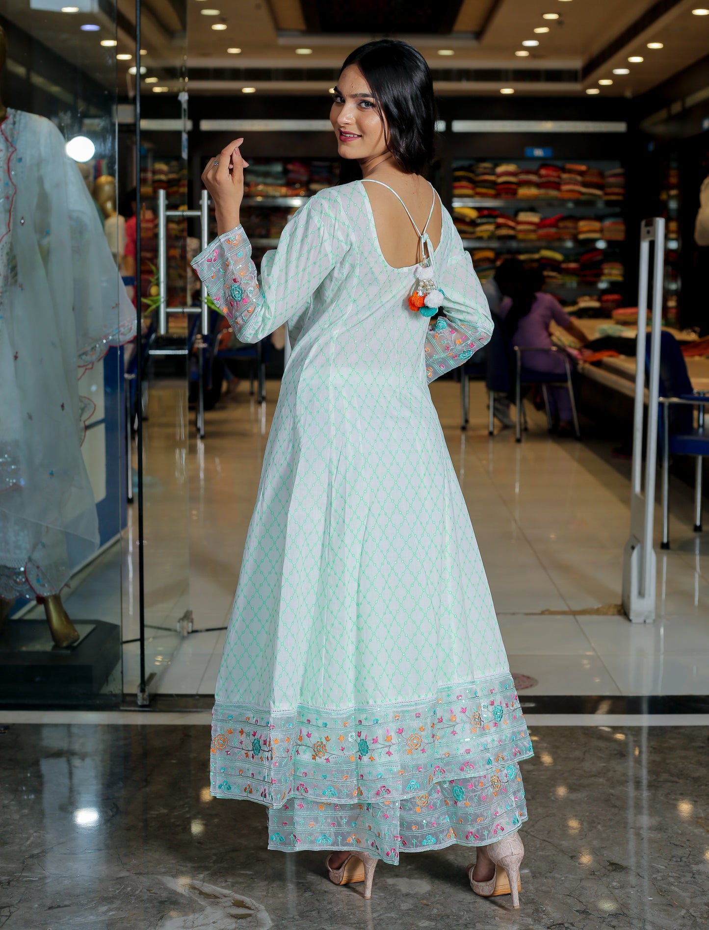 Mint Green Floral Anarkali Kurta Set