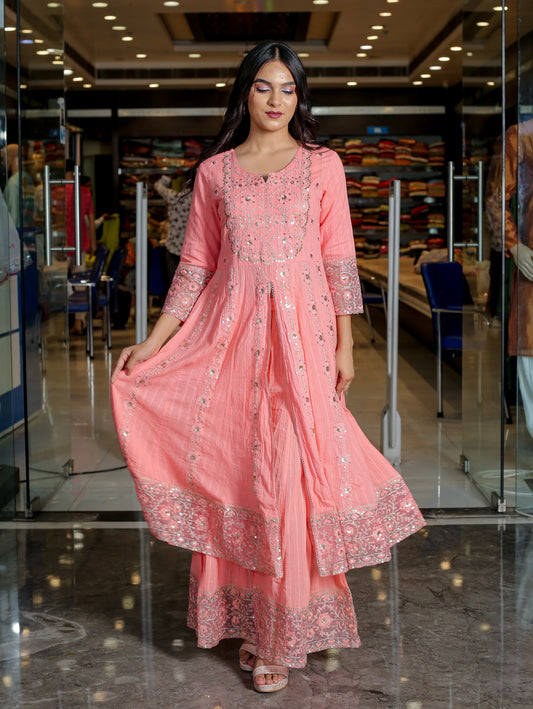 RAMA'S Light Coral Pink Color Anarkali Cotton Set With Dupatta