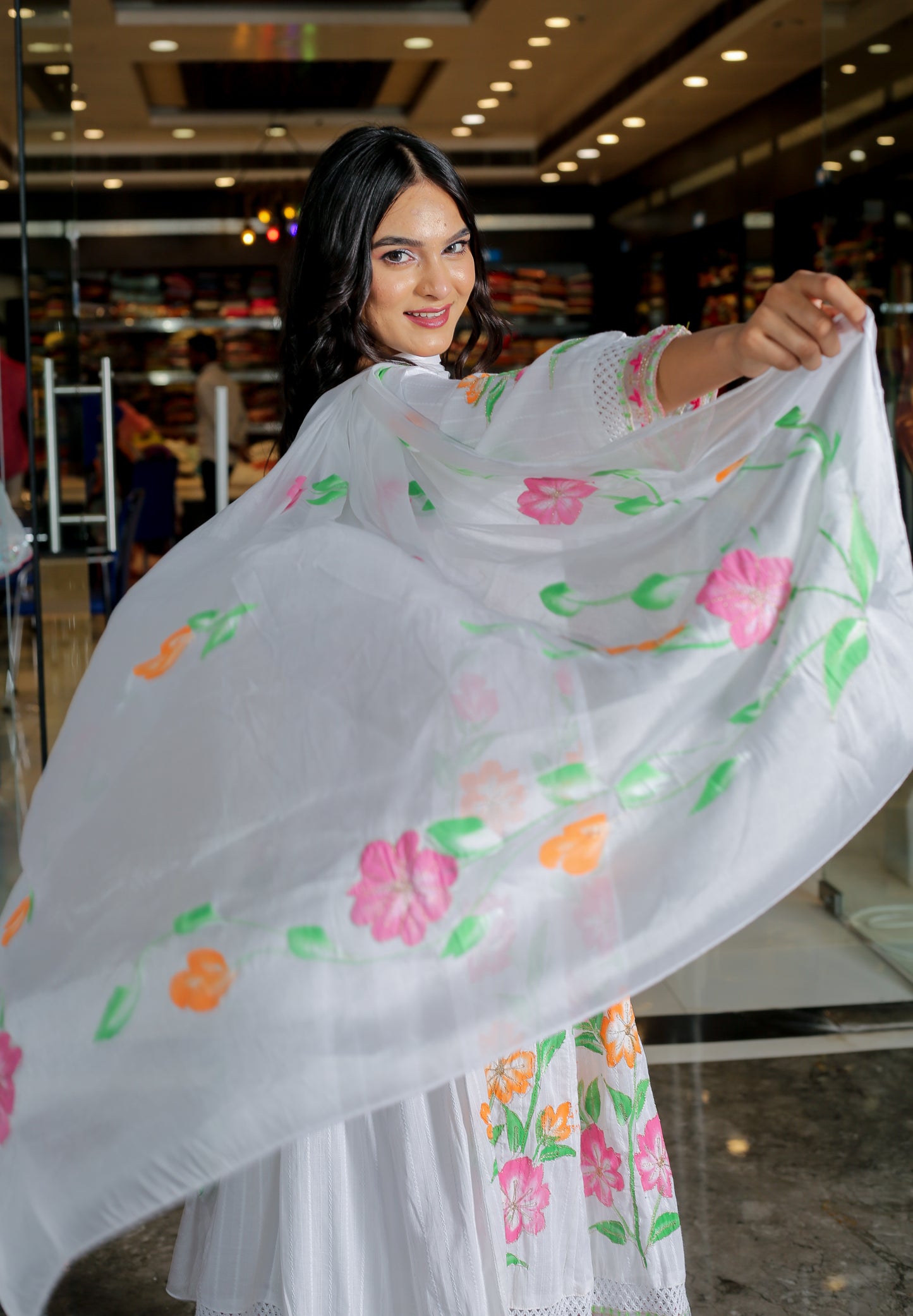 Timeless Elegance in White – Floral Anarkali Kurta Set