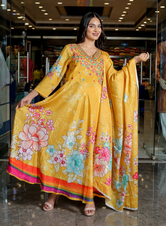 RAMA'S Yellow Color Anarkali Cotton Set With Dupatta