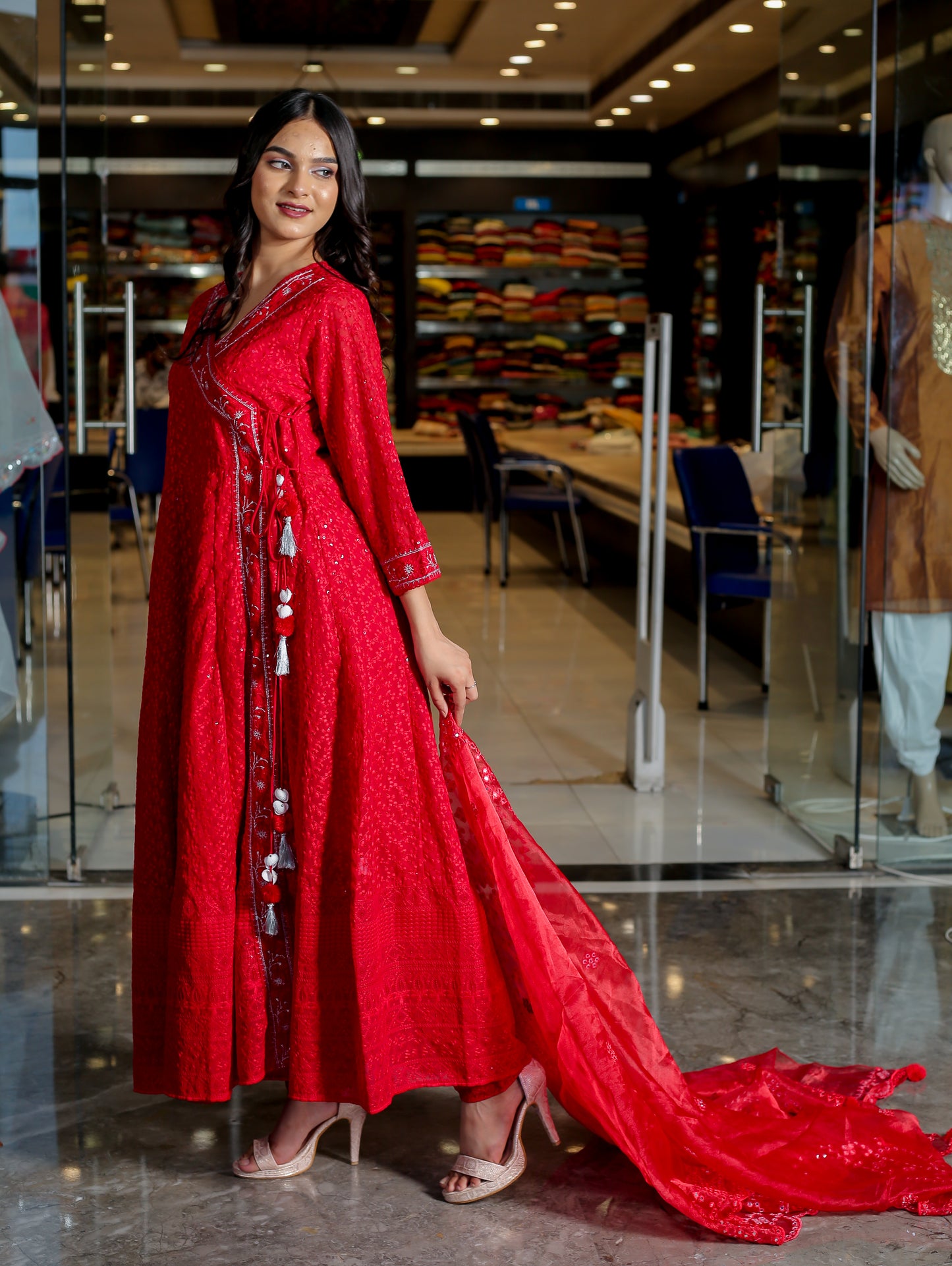 Floral Printed Anarkali Kurta Set with Embroidered Dupatta