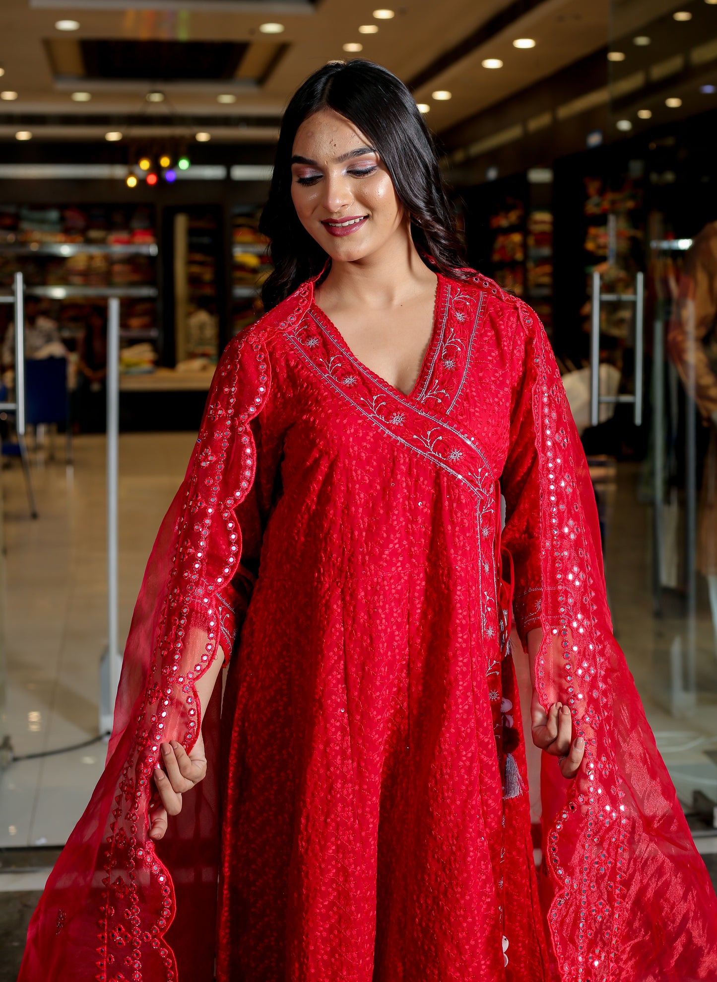 Floral Printed Anarkali Kurta Set with Embroidered Dupatta