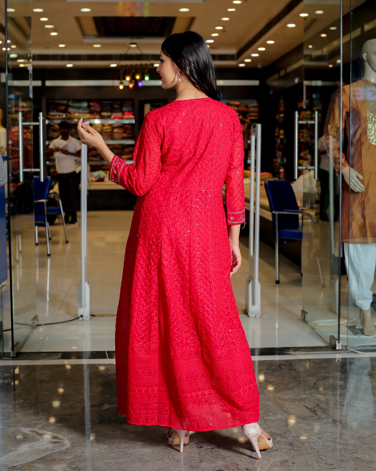 Floral Printed Anarkali Kurta Set with Embroidered Dupatta