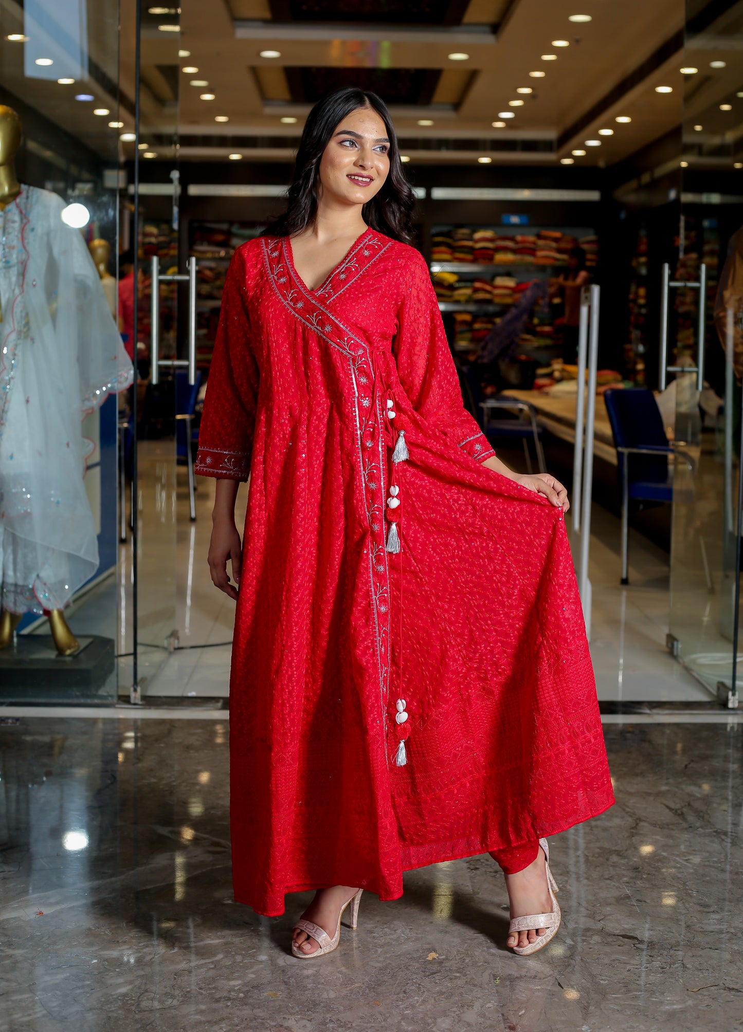 Floral Printed Anarkali Kurta Set with Embroidered Dupatta
