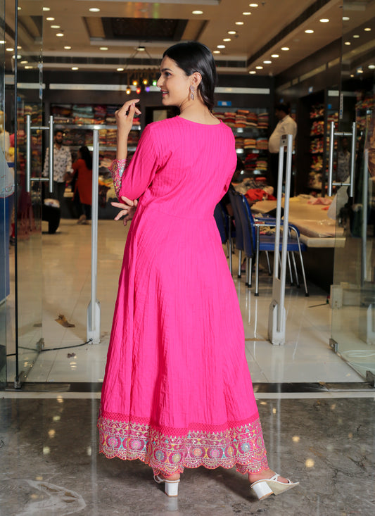 RAMA'S Pink Color Anarkali Cotton Set With Dupatta