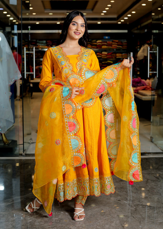 RAMA'S Yellow Color Anarkali Cotton Set With Dupatta