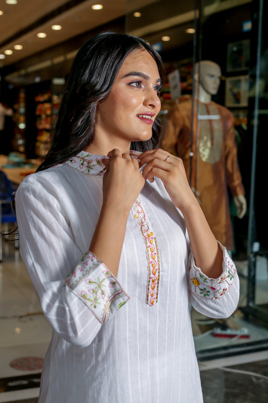 RAMA'S White Color Anarkali Cotton Set With Dupatta