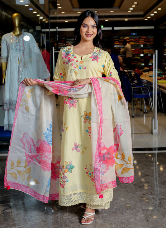 RAMA'S Yellow Color Anarkali Cotton Set With Dupatta