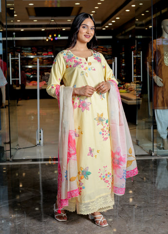 RAMA'S Yellow Color Anarkali Cotton Set With Dupatta