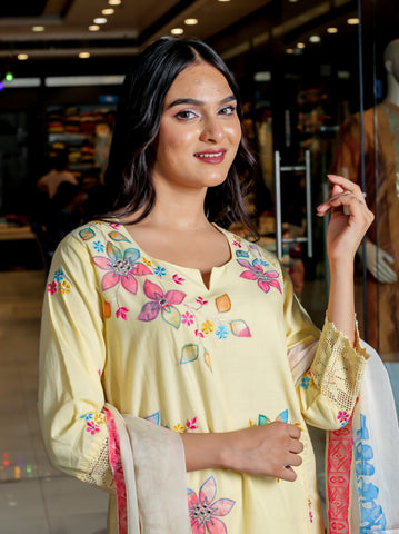 RAMA'S Yellow Color Anarkali Cotton Set With Dupatta