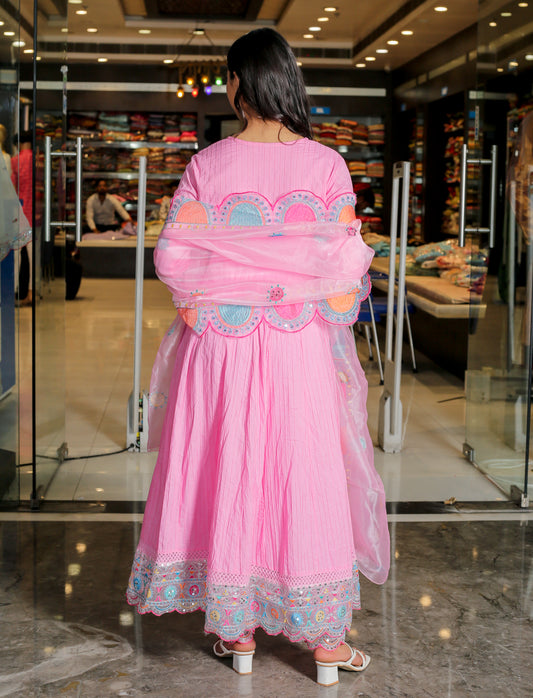 RAMA'S Pink Color Anarkali Cotton Set With Dupatta