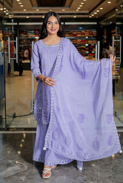 Embroidered Cold Purple Suit