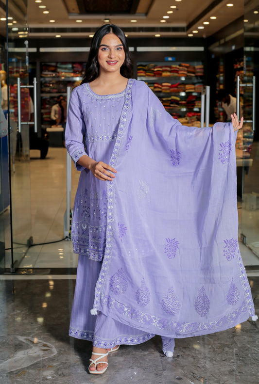 RAMA'S Cold Purple Color Anarkali Cotton Set With Dupatta