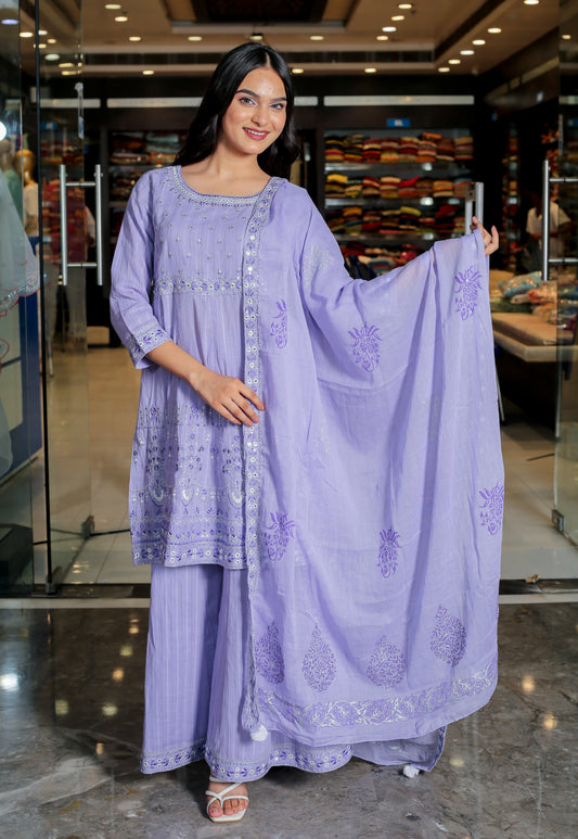 RAMA'S Cold Purple Color Anarkali Cotton Set With Dupatta