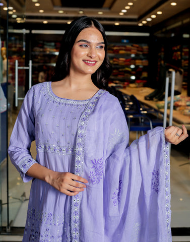 RAMA'S Cold Purple Color Anarkali Cotton Set With Dupatta