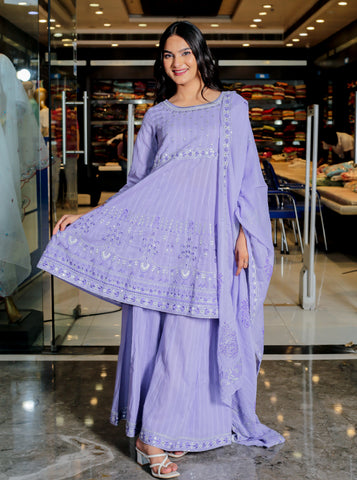 RAMA'S Cold Purple Color Anarkali Cotton Set With Dupatta