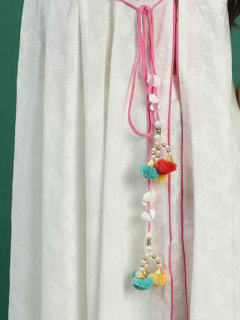 Women White Embroidered Angrakha Kurta Set