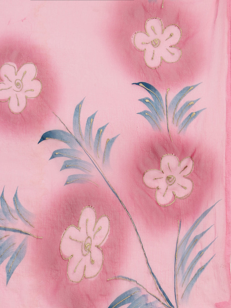 Women Pink Embroidered Sleeveless Straight Kurta Set