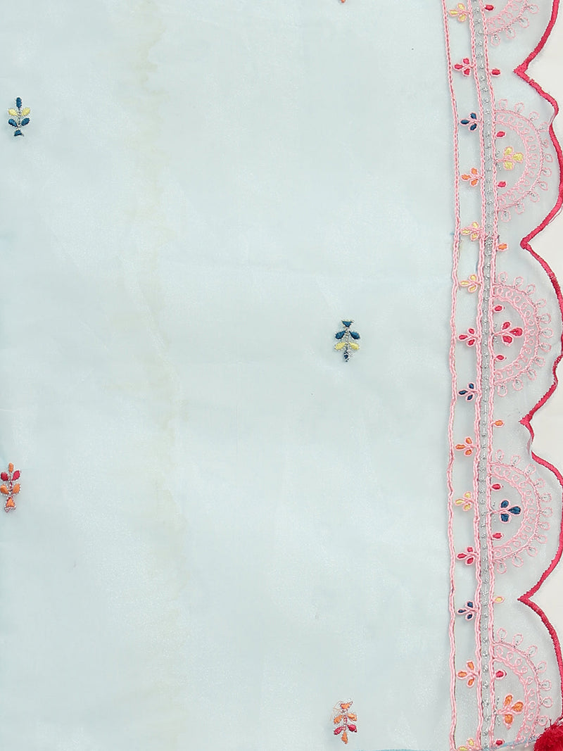 Women Turquoise Blue Embroidered Anarkali Kurta Set