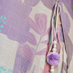 Women Beige Floral Printed Mirror Work V-Neck Straight Kurta With Trousers