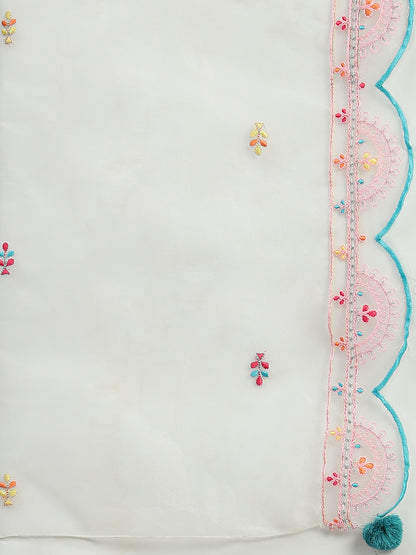 Women Floral Embroidered Sequinned V-Neck A-Line Kurta With Palazzo & Dupatta