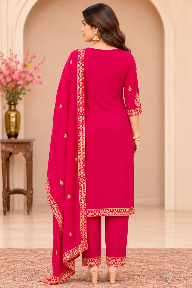 Women Ethnic Motifs Embroidered Regular Kurta with Palazzos & With Dupatta