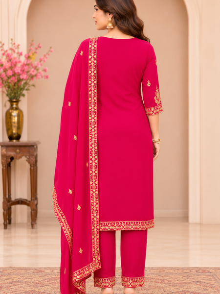 Women Ethnic Motifs Embroidered Regular Kurta with Palazzos & With Dupatta