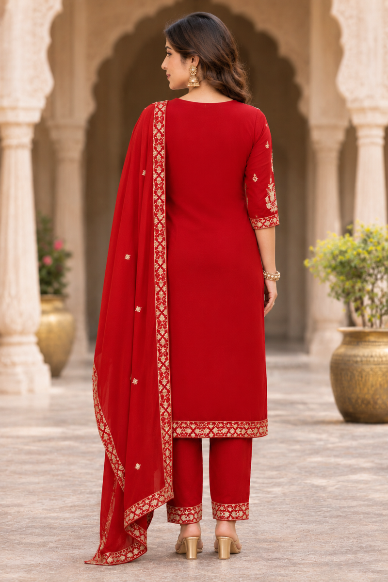 Women Ethnic Motifs Embroidered Regular Gotta Patti Kurta with Trousers & With Dupatta