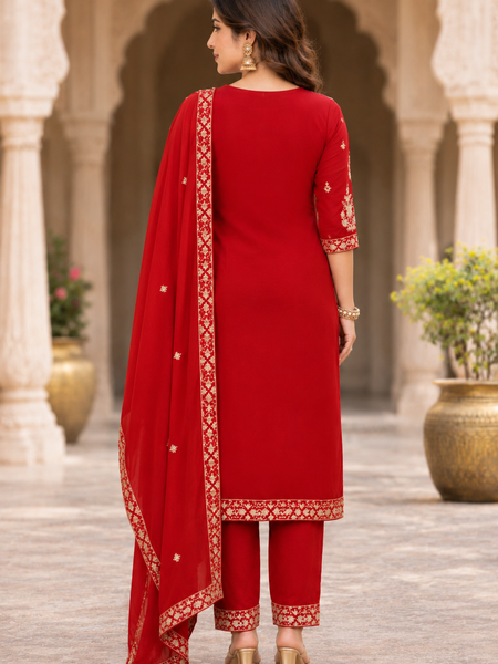 Women Ethnic Motifs Embroidered Regular Gotta Patti Kurta with Trousers & With Dupatta