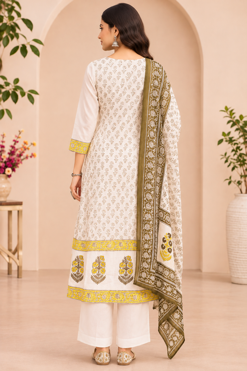 Women  Yellow  Embroidered Kurta Set with Palazzo  & Matching Dupatta – Traditional Festive Ethnic Wear