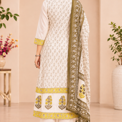 Women  Yellow  Embroidered Kurta Set with Palazzo  & Matching Dupatta – Traditional Festive Ethnic Wear
