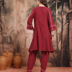 Royal Maroon Cotton Kurta with Dhoti Set