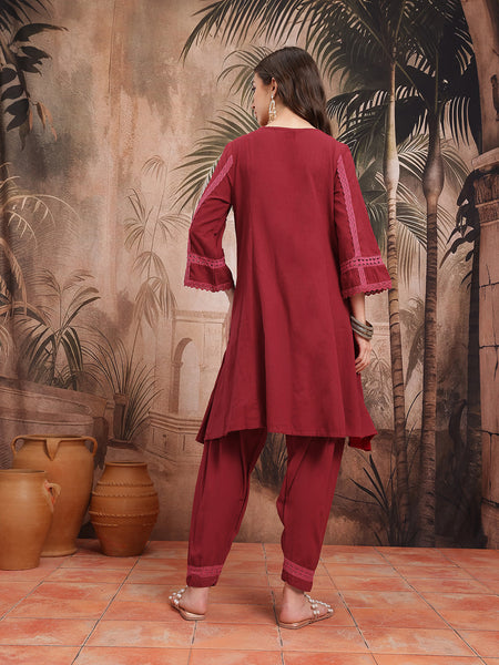 Royal Maroon Cotton Kurta with Dhoti Set