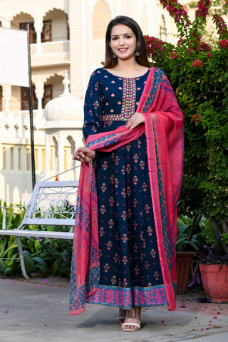 Designer Embroidery & Printed  Anarkali Pant With Dupatta Set