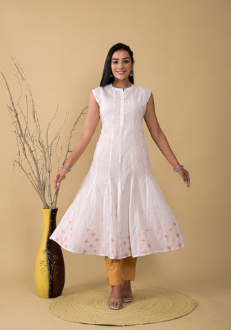 RAMA'S Women White Colour Web Design A-line Kurta