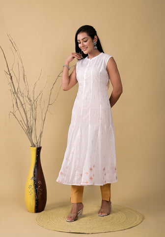 RAMA'S Women White Colour Web Design A-line Kurta