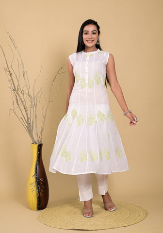 Women White Colour Web Design A-line Kurta