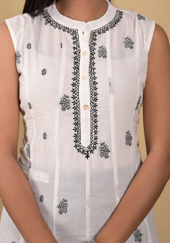 Womens  Embroidered White Color  A Line Kurta