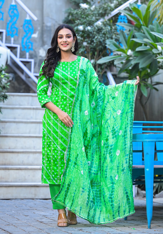 RAMA'S Designer Bandejh Printed Kurta Pant With Dupatta Set