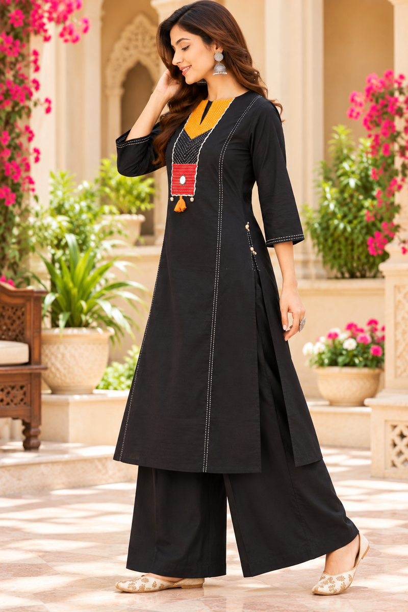 Women Black    Embroidered Kurta Set with Palazzo  – Traditional Festive Ethnic Wear