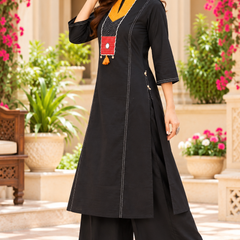 Women Black    Embroidered Kurta Set with Palazzo  – Traditional Festive Ethnic Wear