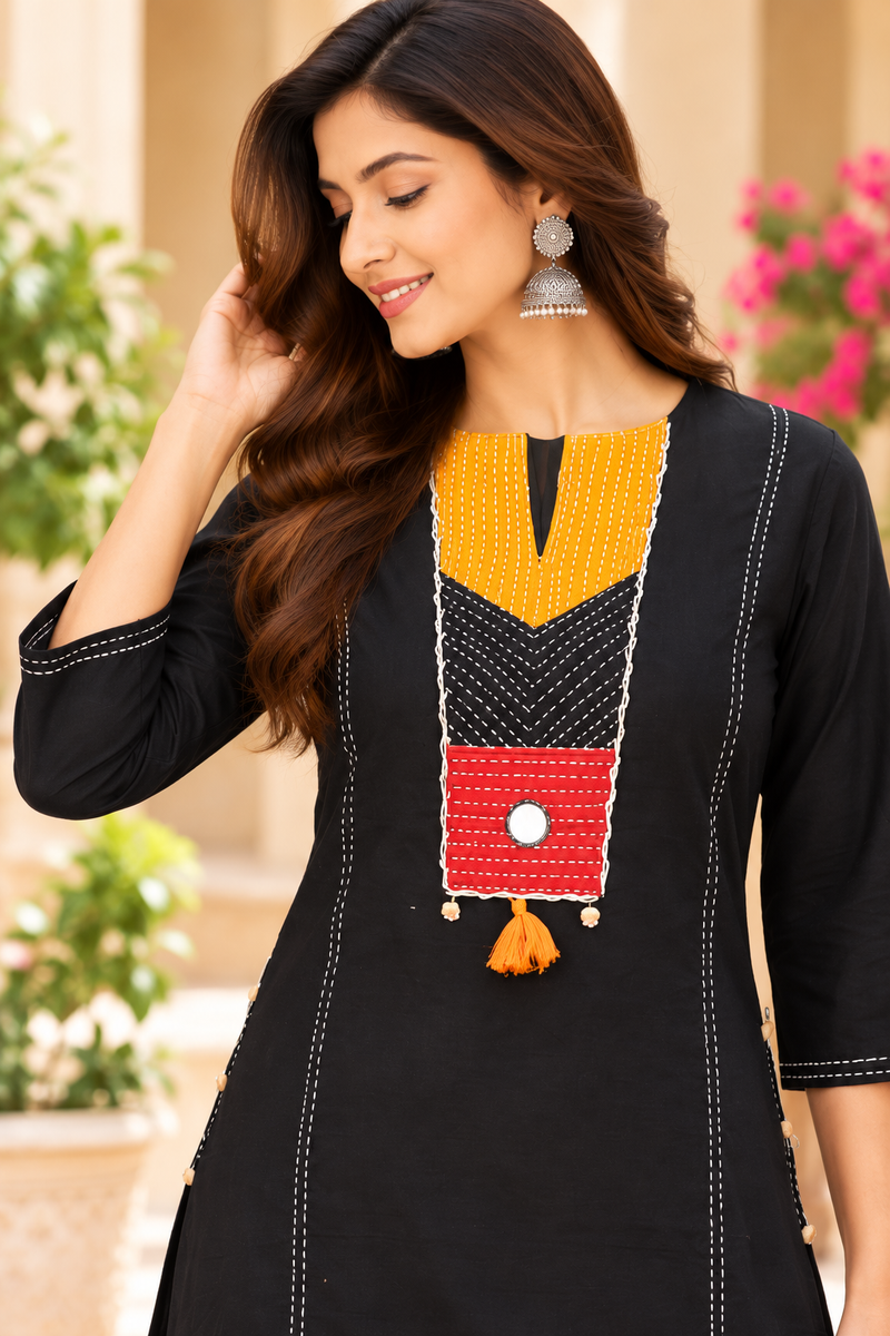 Women Black    Embroidered Kurta Set with Palazzo  – Traditional Festive Ethnic Wear