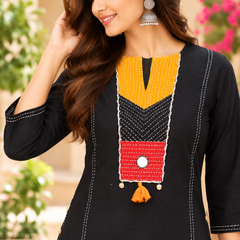 Women Black    Embroidered Kurta Set with Palazzo  – Traditional Festive Ethnic Wear
