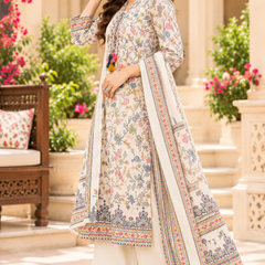 Women’s  White    Embroidered Kurta Set with Palazzo Pants & Matching Dupatta – Traditional Festive Ethnic Wear