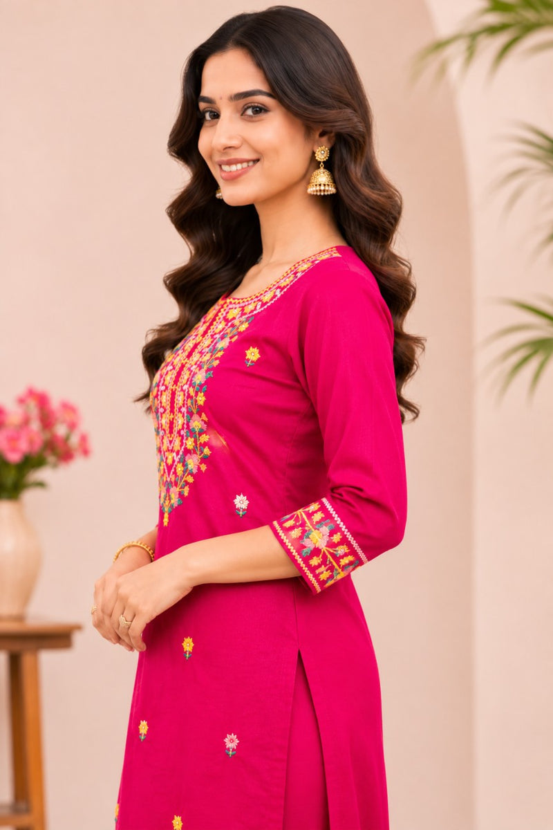 Women  pink   Embroidered Kurta Set with Palazzo  & Matching Dupatta – Traditional Festive Ethnic Wear