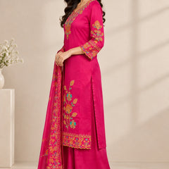 Women Floral Embroidered Regular Thread Work Kurta with Sharara & With Dupatta