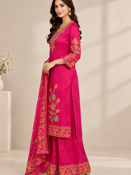 Women Floral Embroidered Regular Thread Work Kurta with Sharara & With Dupatta