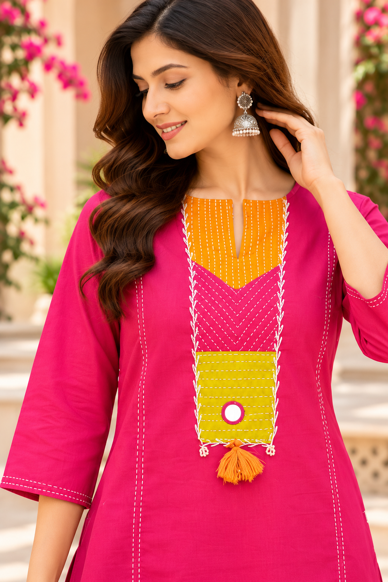 Women’s Pink   Embroidered Kurta Set with Palazzo  – Traditional Festive Ethnic Wear