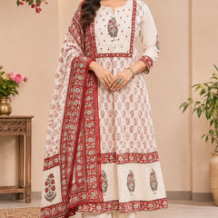 Women Red   Embroidered Kurta Set with Palazzo  & Matching Dupatta – Traditional Festive Ethnic Wear