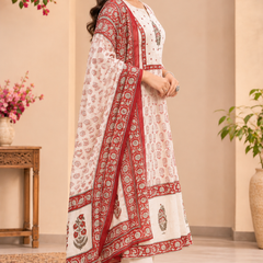Women Red   Embroidered Kurta Set with Palazzo  & Matching Dupatta – Traditional Festive Ethnic Wear